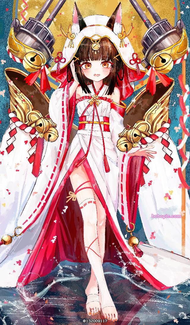 碧蓝航线, Azur Lane, 碧蓝航线, 长门（碧蓝航线）, fox ears, foxgirl, 赤脚, 兽耳, 踩脚裤, 白裤袜