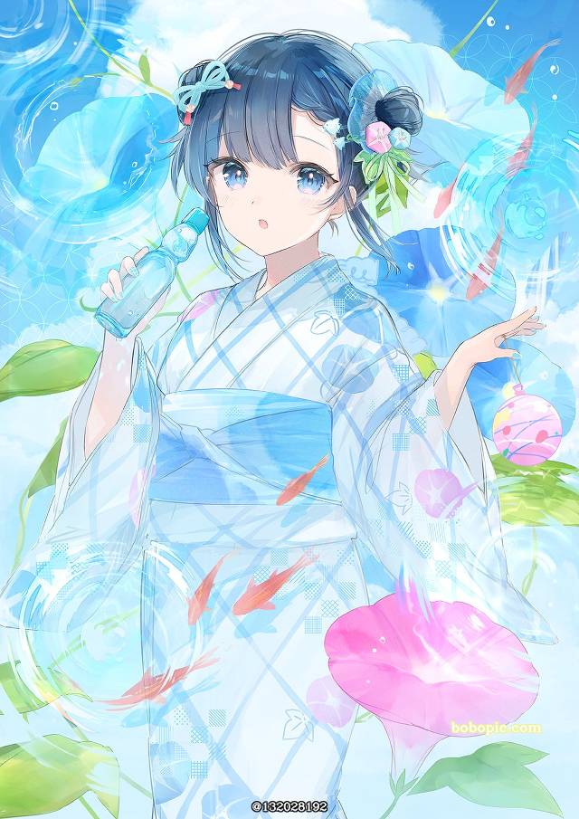 女孩子, ripples, 金鱼, 朝颜, 积雨云