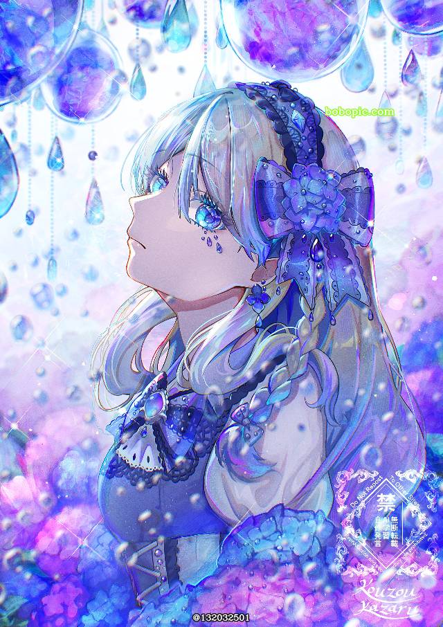 少女,紫阳花,花和女孩,花和女孩子,蓝图片