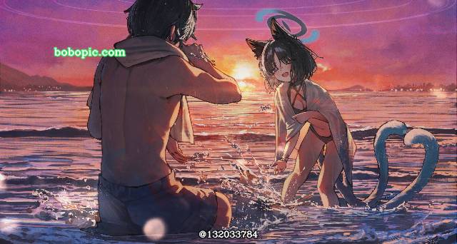 碧蓝档案, Kiryuu Kikyou, swimming in the sea, 夕阳, Blue Archive 1000+ users