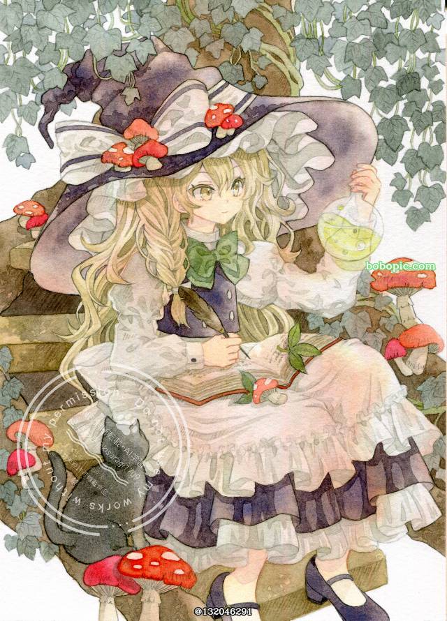 东方Project, 女孩子, transparent watercolor, 雾雨魔理沙, 手绘