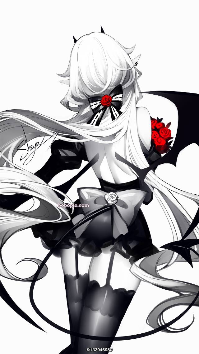 原创, 女孩子, 恶魔, 吸血鬼, 白发, red eyes, 黑