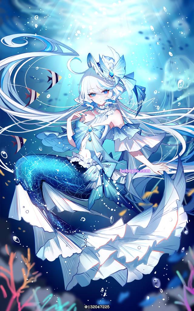 Genshin Impact, 女孩子, 白发, 原神, Fenina, 蓝, 水下