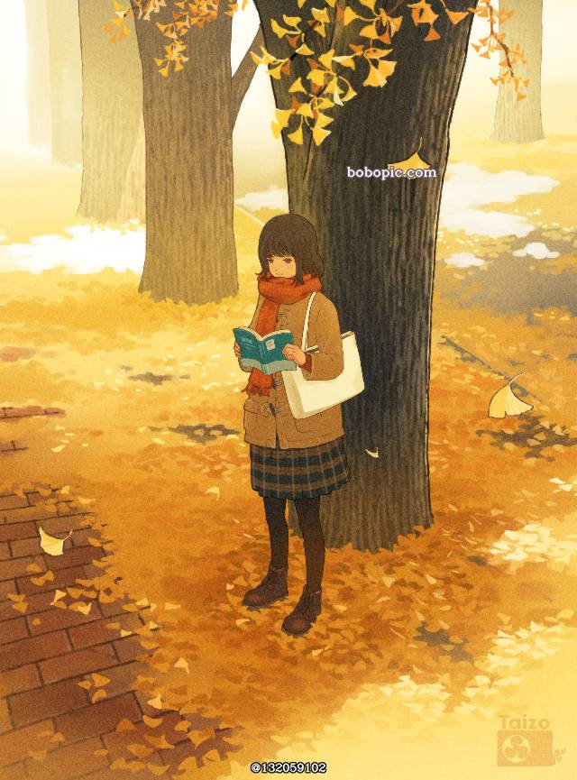 原创, 插画, 风景, background, book, autumn, ginkgo biloba