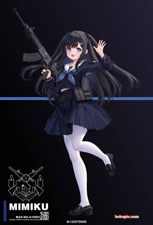 枪, 白色过膝袜, 水手服, 女孩子, 黑长直