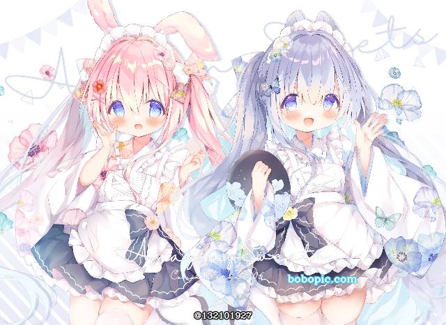 Japanese maid, 兽耳, 白色过膝袜, bunny ears, squirrel ears