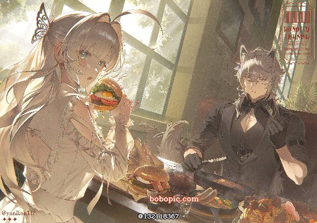 原创, 原创, 女孩子, 兽耳, 食物, meat, meal