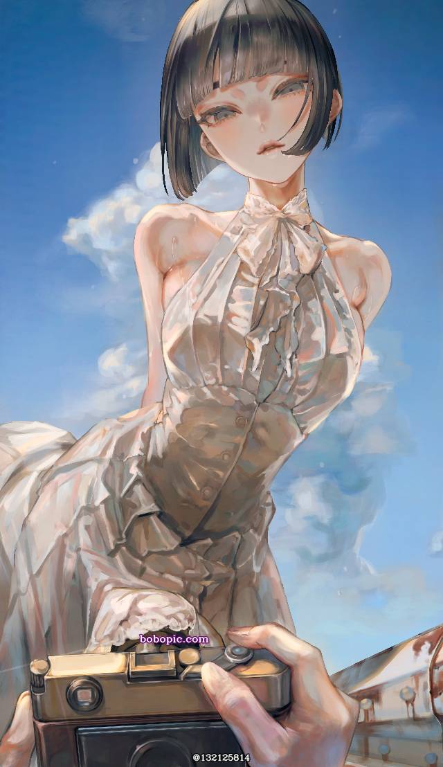 原创, 关键部位遮挡, tricky composition, 短发, handsome girl, large breasts, 掀起裙子, 黑发, 夏天, country