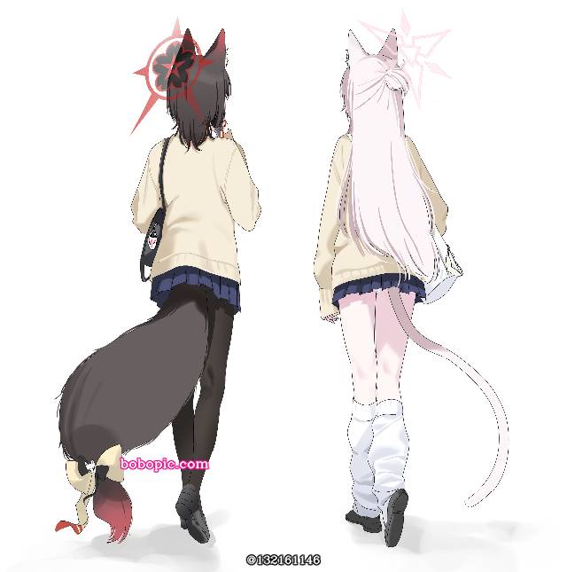 碧蓝档案, 狐坂若藻, 清澄晶, fox girl, tail from under skirt