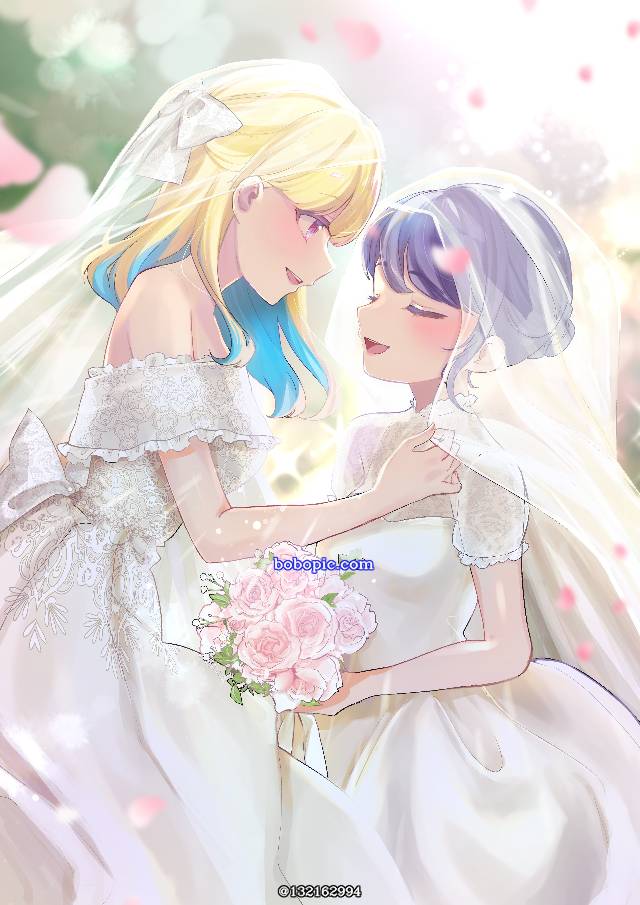 女孩子, yuri, 婚纱, 原创