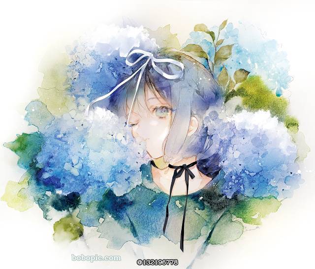 紫阳花, 女孩子, 花和女孩子, 原创