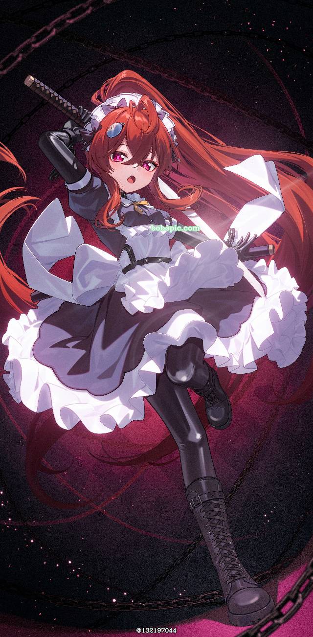 女孩子, red hair, 紧身衣, 马尾, 连身紧身衣, 女仆
