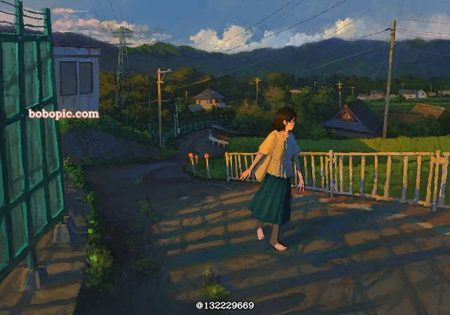 风景, background, 原创, 夏天, female, 夕阳, slope, 赤脚
