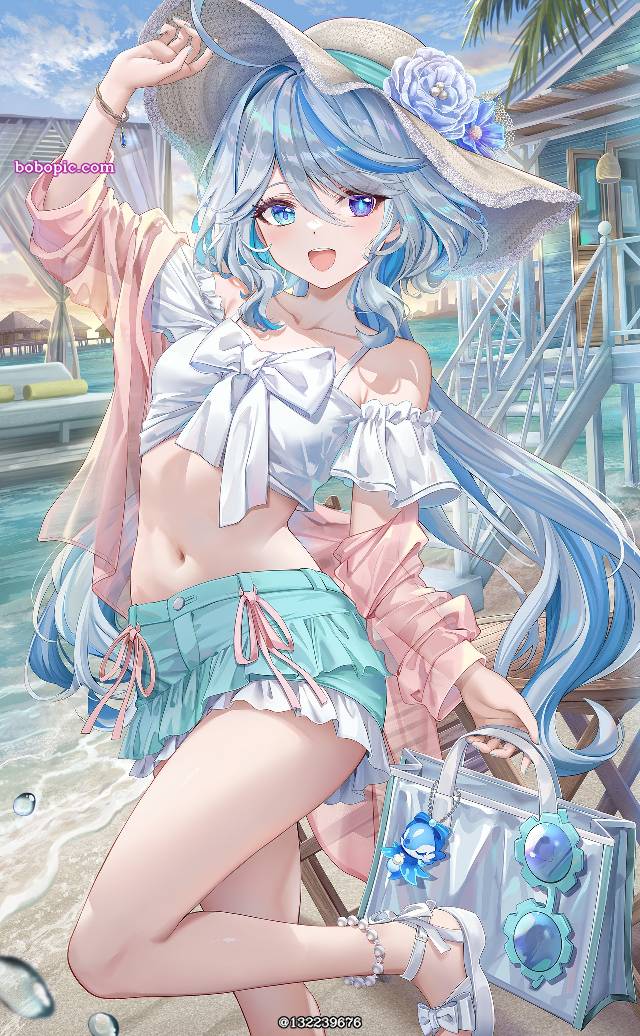 Genshin Impact, 芙宁娜, 肚脐, 芙宁娜·德·枫丹, summer clothes, 美甲