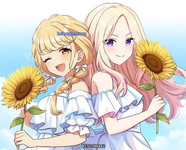 向日葵, 白色连衣裙, Kotone Fujita, Sena Juo, Gakuen IDOLM@STER