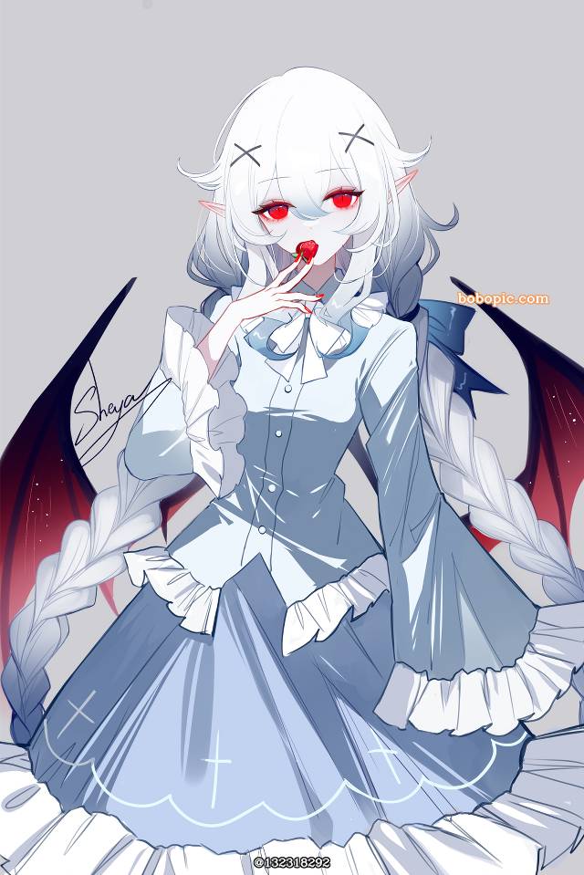 女孩子, 原创, 白发, red eyes, 恶魔, 吸血鬼