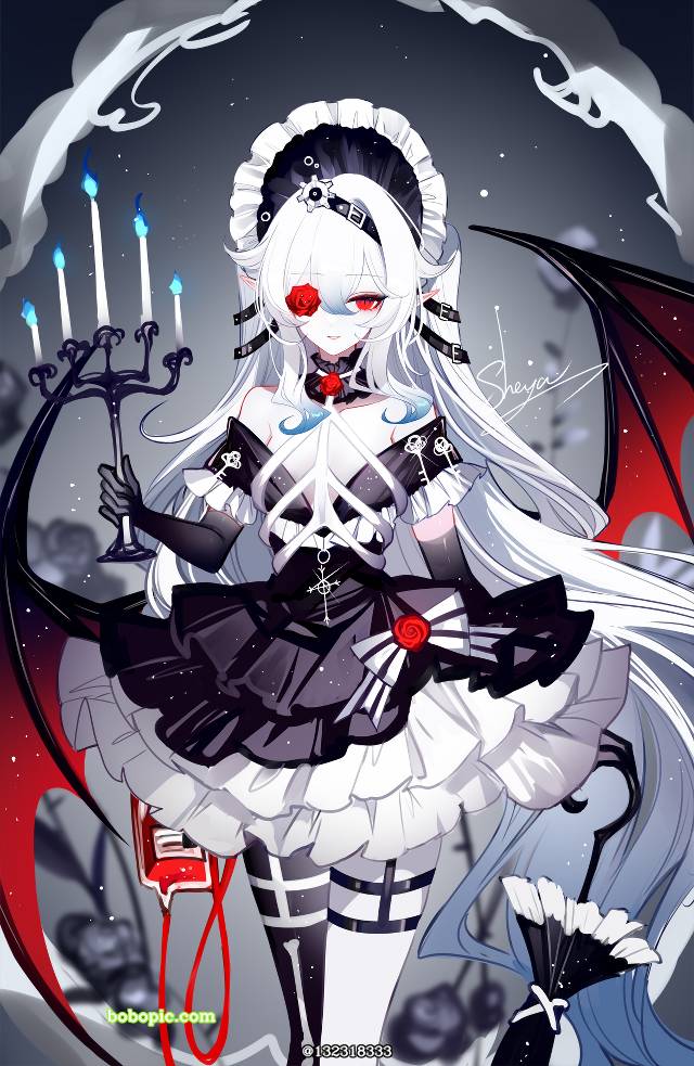 女孩子, 原创, red eyes, 白发, 恶魔, 吸血鬼