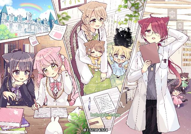 原创, yuri, 女高中生, 兽耳, cat ears
