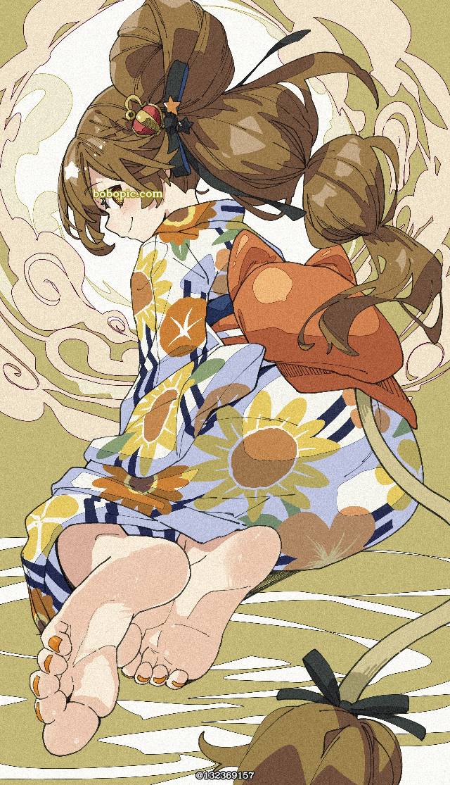 Shishigami Leona, 脚底, yukata, sitting sideways, 虚拟主播