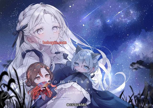 一张白发,奥德爱,七夕,异色瞳,星空,商业绘图绘画图片