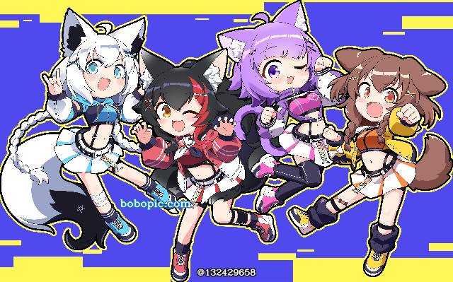 Hololive, 白上吹雪, 白上吹雪同人, 大神澪, Ookami Mio fanart, 猫又小粥, Nekomata Okayu fanart, 戌神沁音, Inugami Korone