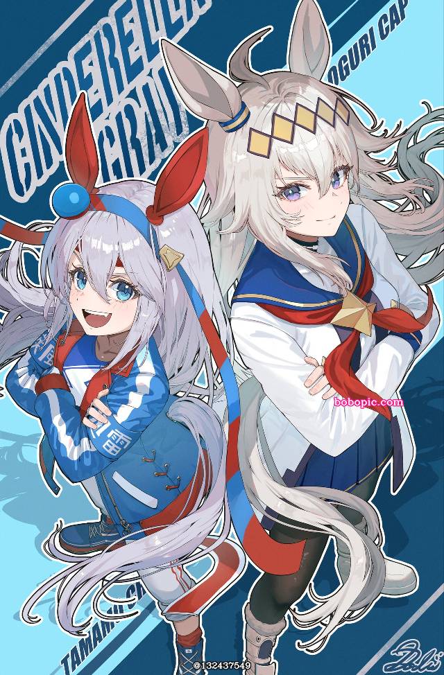 赛马娘Pretty Derby, 马娘, Tamamo Cross (Uma Musume), Oguri Cap (Uma Musume), 赛马娘 Cinderella Grey, crossed arms, smile, 水手服