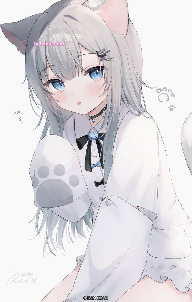 Nachoneko, 甘城Natsuki, cat ears, 女孩子, 可爱, 银发