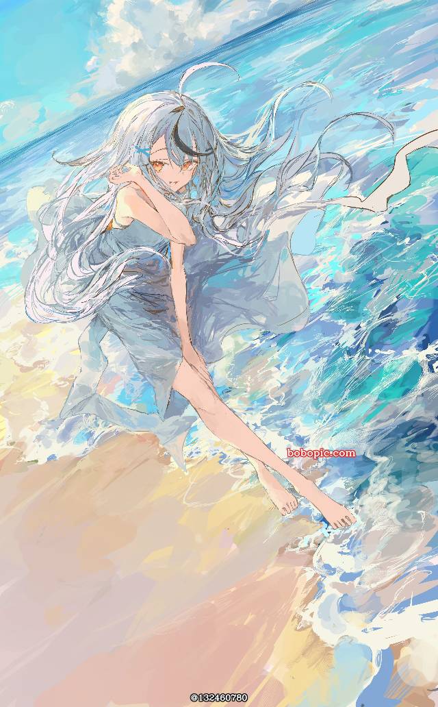 Shunsui Rei, 白发, 白色连衣裙, sea