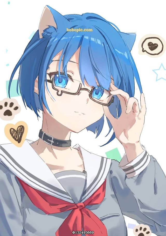 一张小女孩,水手服,桐谷遥,世界计划,眼镜绘画图片