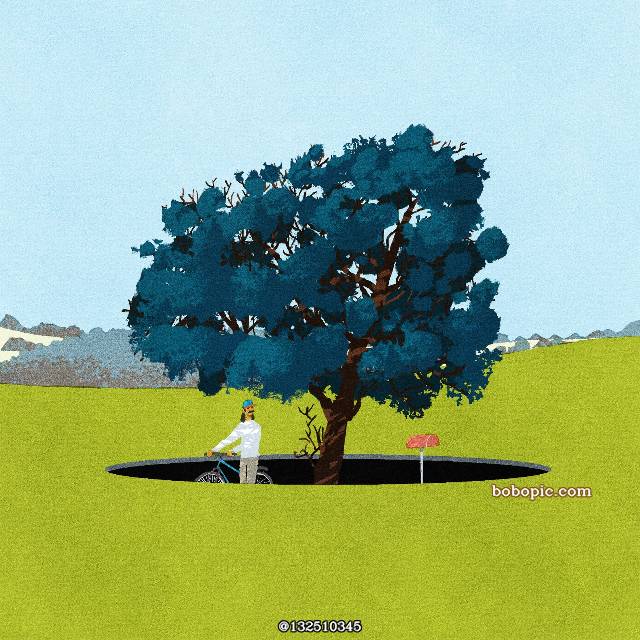 树, 自行车, landscape painting