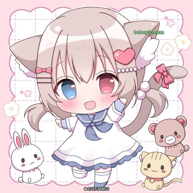 SD角色, 女孩子, chibi, 兽耳, 异色瞳, 吉祥物, 水手服