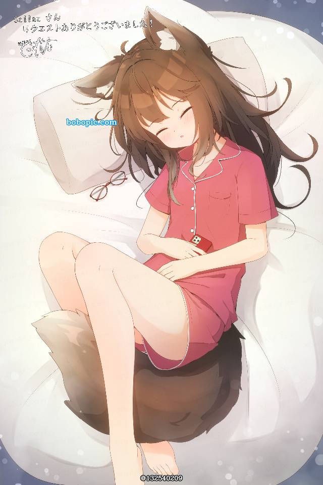 女孩子, 萝莉, 尾巴, 兽耳, 大腿, 茶发, 长发
