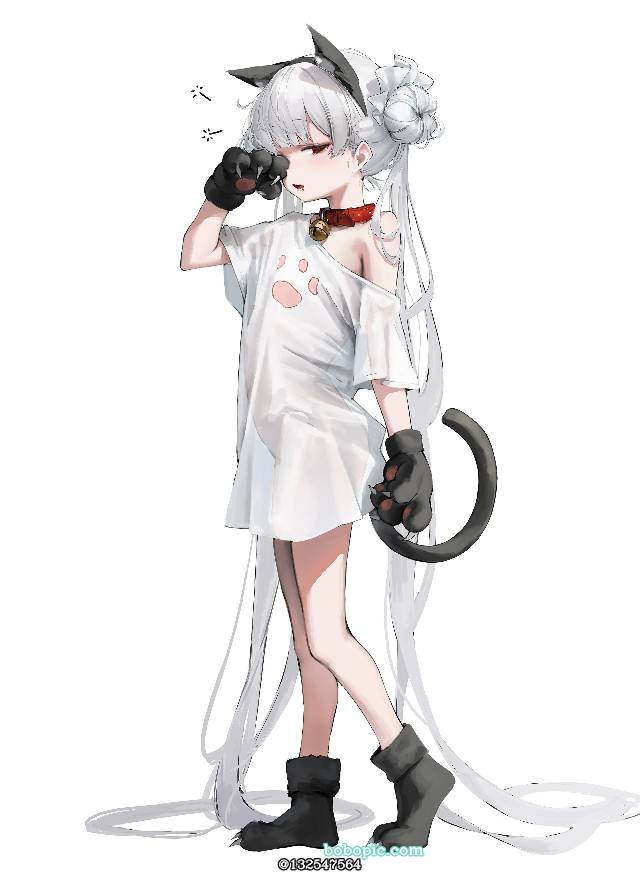 女孩子, young girl, 萝莉, cat ears, 大腿, very long hair, red eyes