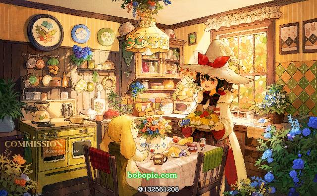 afternoon tea, 原创, background, 风景, young girl, 原创, 女孩子, 食物, 插画