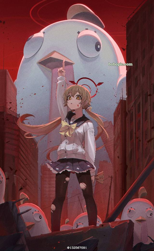 碧蓝档案, Ajitani Hifumi, 水手服, twin pig tails, 破损的丝袜, 黑丝袜