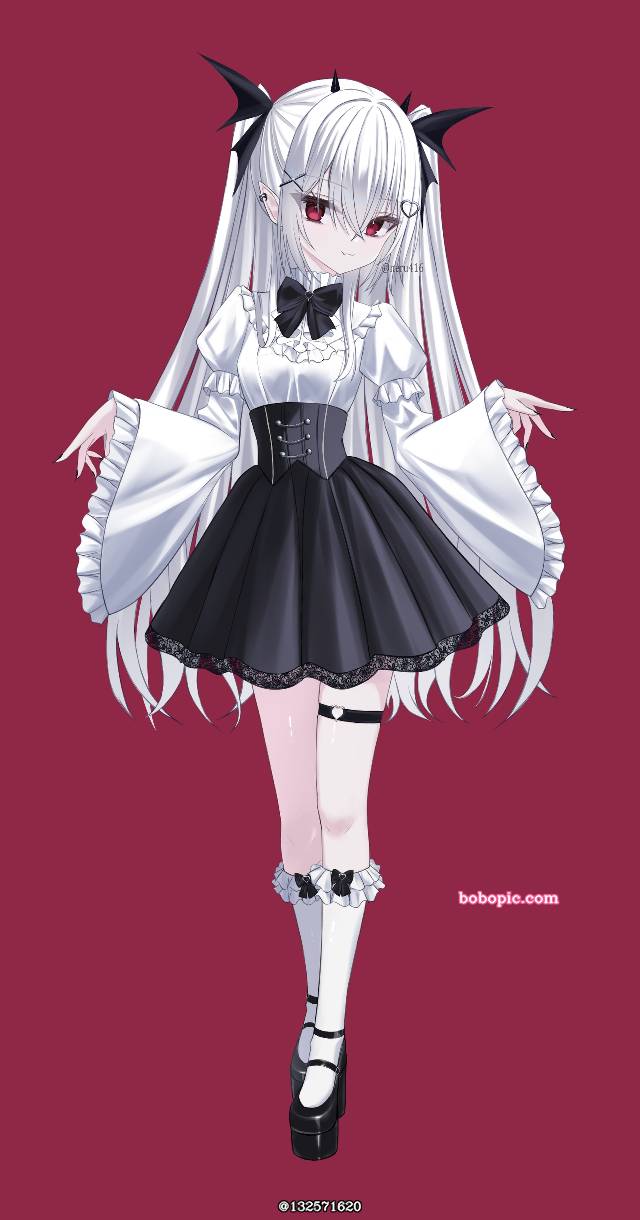 女孩子, 原创, vampire, 白发, half pigtails, lolita, 虎牙, red eyes