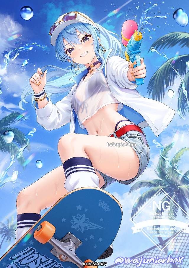 魅惑的大腿, Hololive, Suisei Hoshimachi, Hoshimachi Suisei fanart, 热裤, Virtual YouTuber 1000+ bookmarks