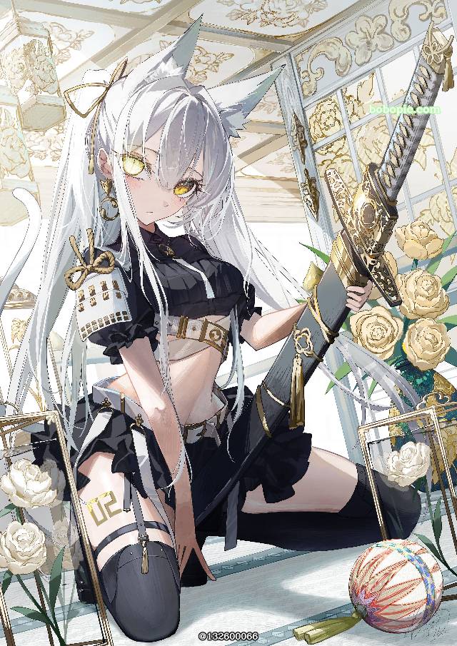 女孩子, 白发, young girl, 原创, samurai, 日本刀