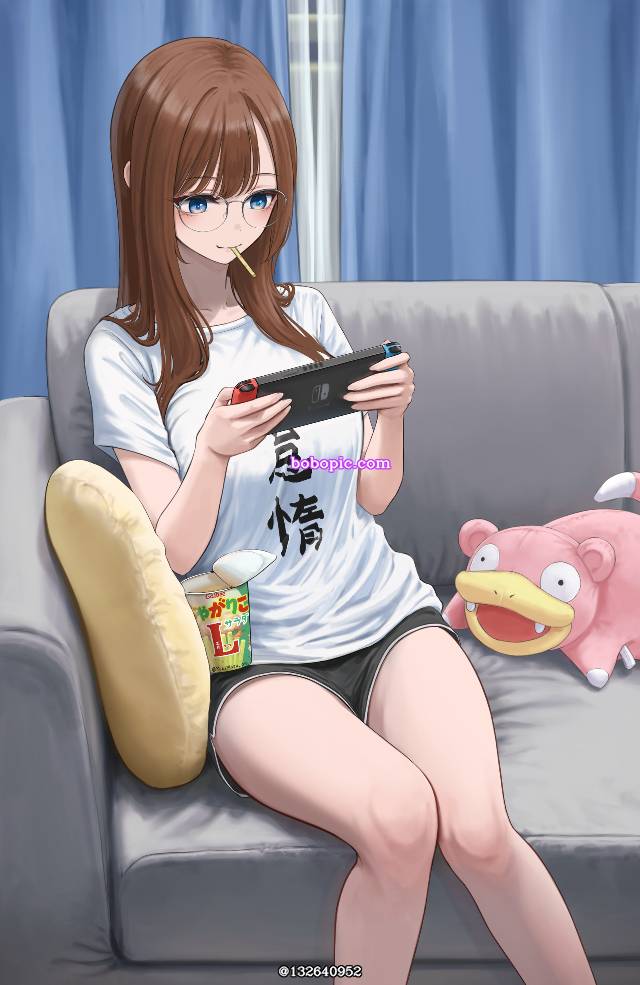 女孩子, 眼镜, 热裤, 大腿, sofa, 游戏, 精灵宝可梦