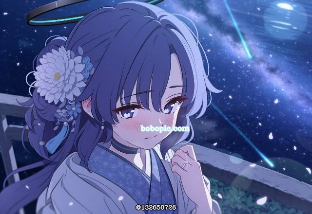 一张蔚蓝档案,早濑优香,和服,小女孩,风景绘画图片