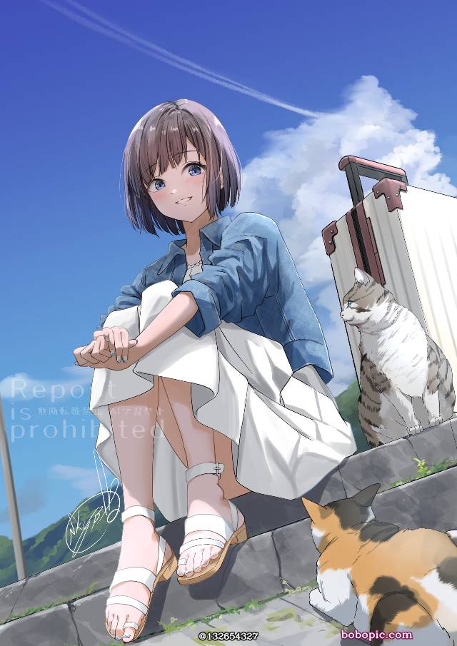 原创, 女孩子, cat and girl, denim, white dress, 夏天, smile, travel, 原创1000users加入书籤