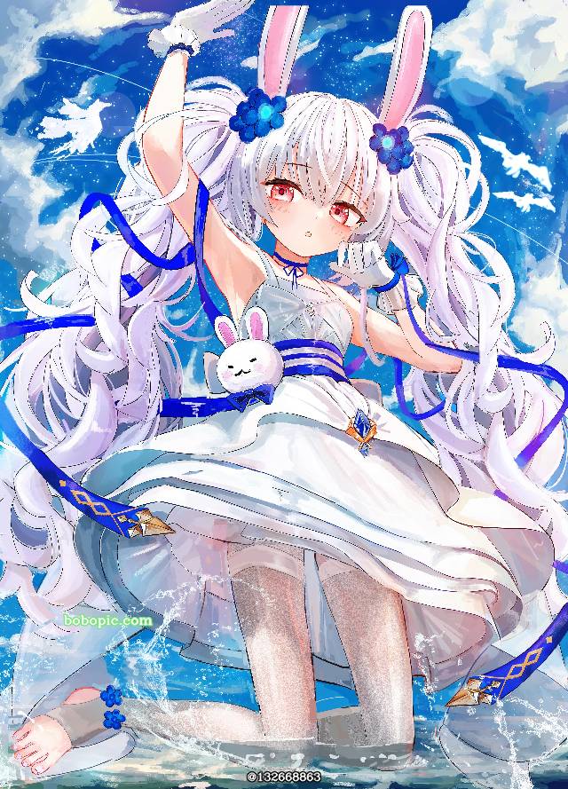 碧蓝航线, Azur Lane, 碧蓝航线, 拉菲（碧蓝航线）, 白发, 赤脚, 白裤袜, 踩脚裤, 兔子, 腋下