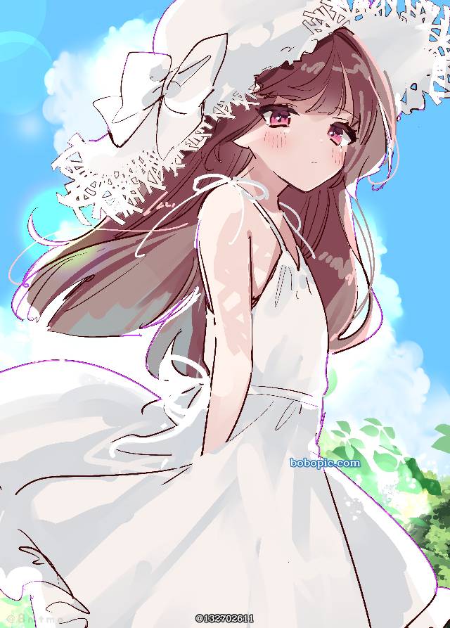 女孩子, 平胸, 夏天, 白色连衣裙