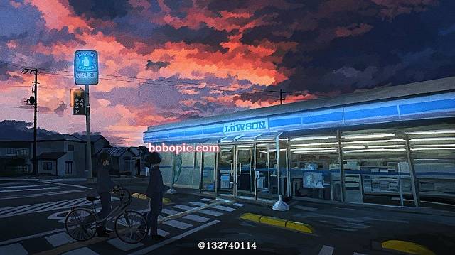 原创, 原创, 男孩子, sky, convenience store, 夕阳