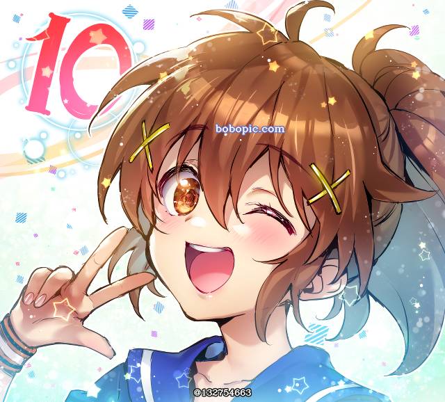 Irodorimidori, 女孩子, 抛媚眼, smile, 马尾
