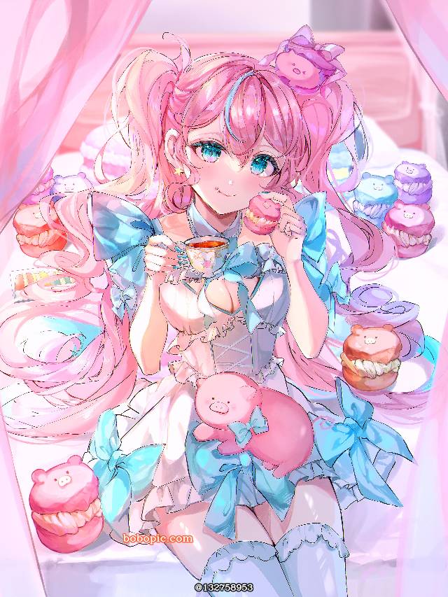 蝴蝶结, 美甲, nail, 长发, bed, teacup, tea, macaron