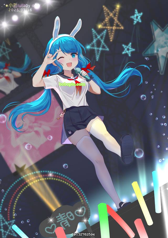 White silk pantyhose, sole, 水手服, twin pig tails, blue hair