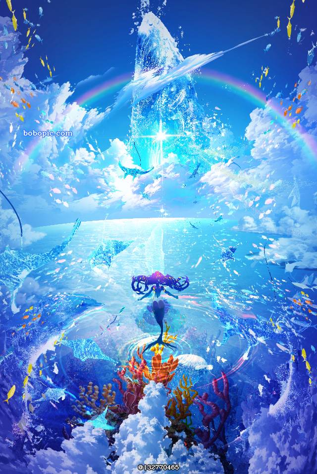 风景, background, 插画, 原创, 原创, sky, whale in the sky, 蓝天, 彩虹