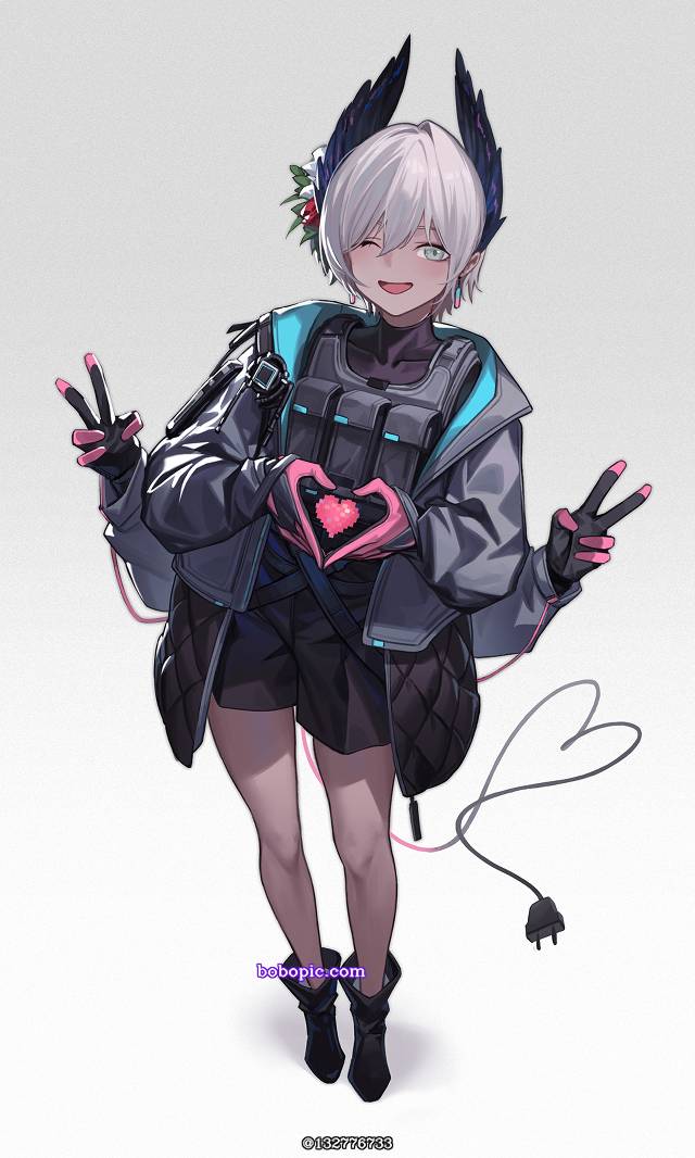 Arknights, 明日方舟, 双手比心, 双手V手势, 短发, smile, 小麦色