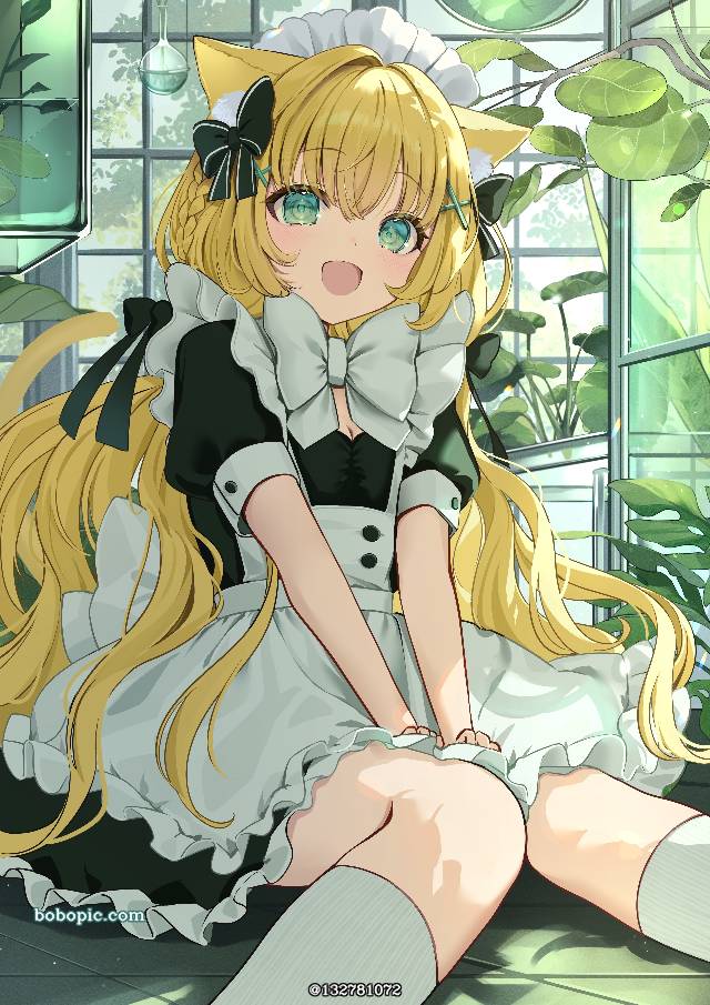 女孩子, 金发, cat ears, 女仆, 女仆装, smile